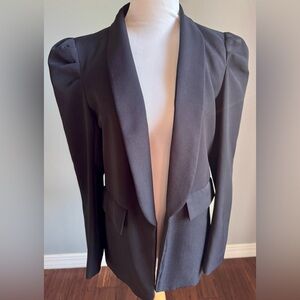 Chic Black Blazer with Puff Shoulder Detail